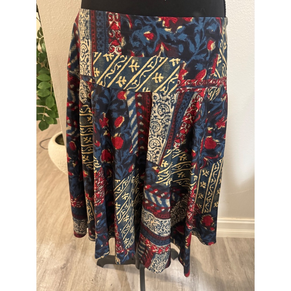 Lauren Ralph Lauren Patchwork Floral Print Midi Skirt Blue Red Size 8